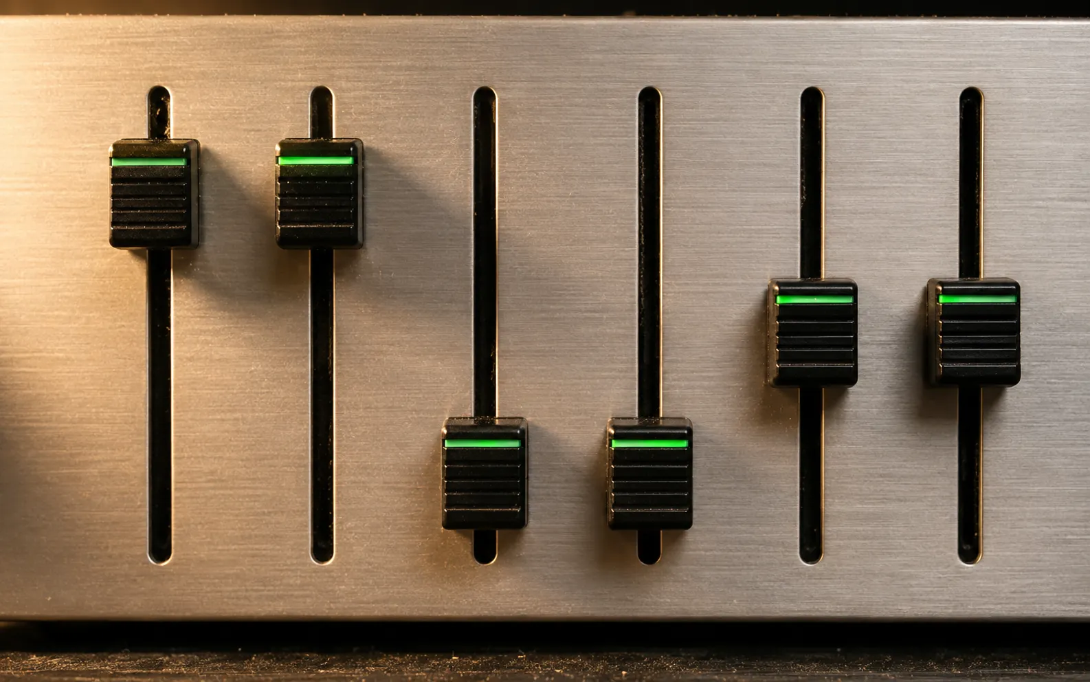 A six-band graphic equalizer with the low bands raised in a gentle curve